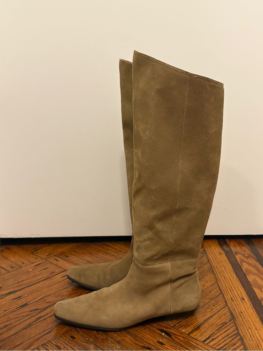 Mango Tall Suede Knee High Boots in sand